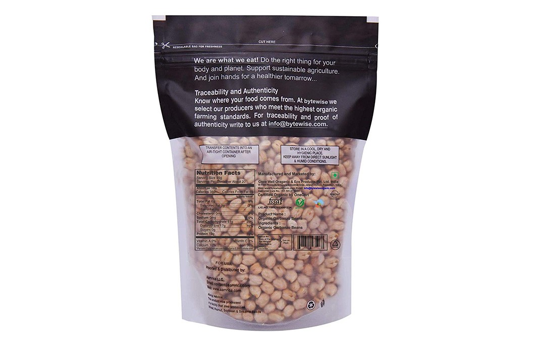 Bytewise Organic Kabuli Chana (Garbanzo Beans)    Pack  1 kilogram